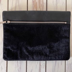 Halogen Leather Clutch with Real Fur